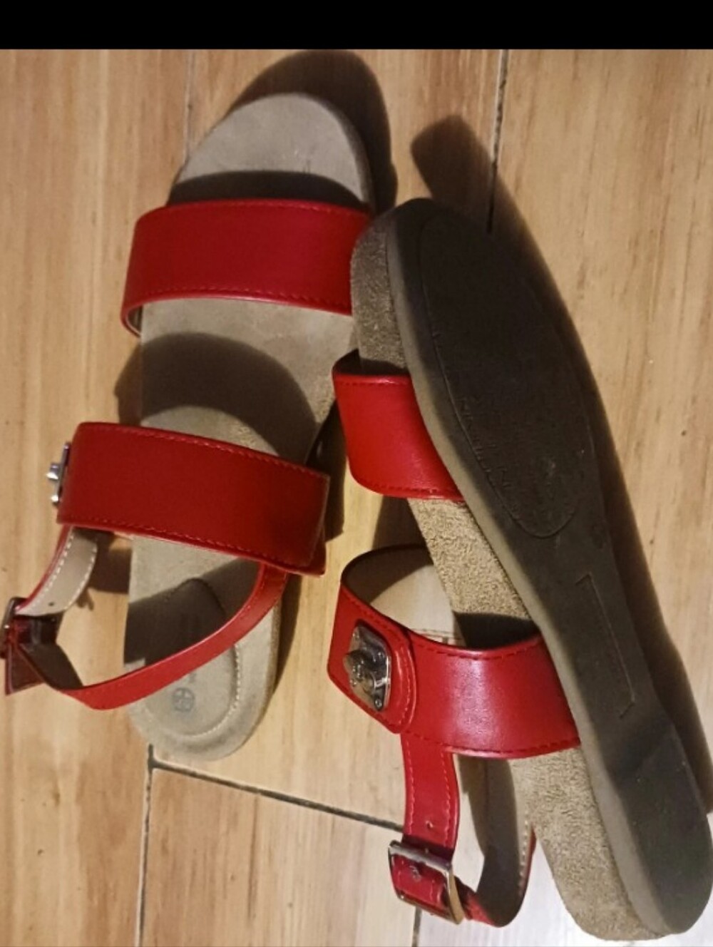 Gianni Bini Red Leather Double-Strap Slingback Sandals